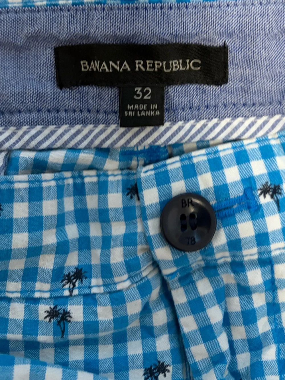 Banana Republic Blue and White Gingham Shorts with Navy Anchor Detail